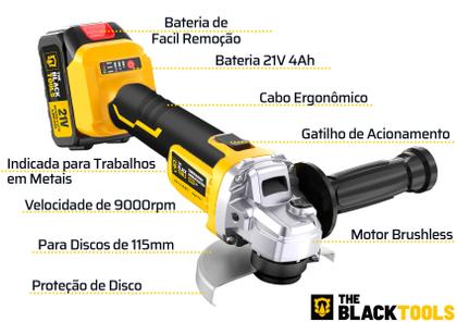 Imagem de Esmerilhadeira Lixadeira Angular Sem Fio A Bateria 4000mah 21v 4.1/2 125mm 110/220v
