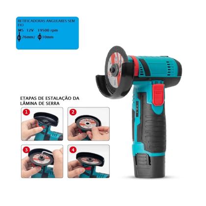Imagem de Esmerilhadeira Lixadeira Bivolt Sem Fio com Discos de Corte e Bateria 12V Recarregável C/ Maleta