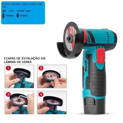 Imagem de Esmerilhadeira Lixadeira Sem Fio Bivolt com Discos de Corte e Bateria 12V Recarregável com Maleta Portátil Organizadora