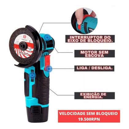 Imagem de Esmerilhadeira Portatil Serra Lixadeira Sem Fio Angular
