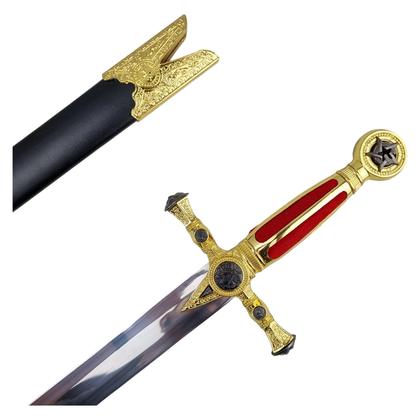 Imagem de Espada Cerimonial Maçônica Vermelho E Dourada Com Bainha