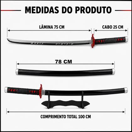 Imagem de Espada Katana Tanjiro V2 Rengoku Demon Slayer Lâmina Bambu Cosplay Decoração Com Suporte