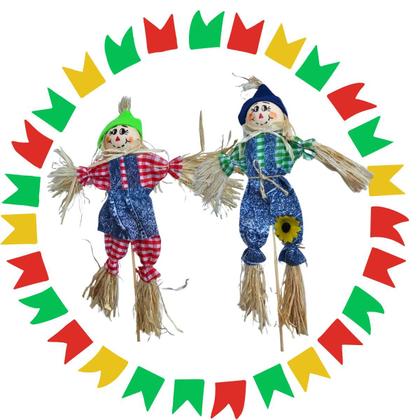 Imagem de Espantalho Palha Decoração Festa Junina 39cm c/palito 70637