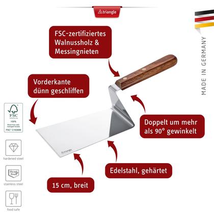 Imagem de Espátula Plancha triangular com alça de madeira de nogueira de 15 cm