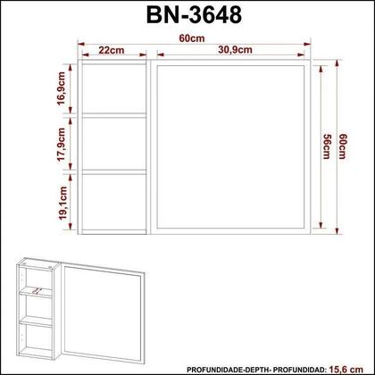 Imagem de Espelheira Armário para Banheiro com Espelho 60x60cm BN3648 Laranja/Amêndoa/Branco