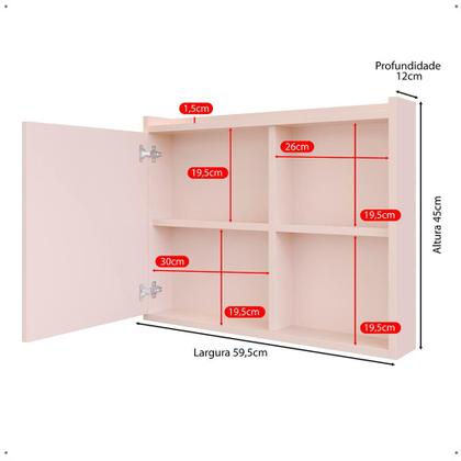 Imagem de Espelheira de Banheiro Armário Suspenso 1 Porta Com Prateleira Organizador Luxo - Off White