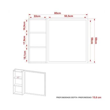 Imagem de Espelheira de Banheiro BN3645 80x60cm Amêndoa/Branco - Tecno Mobili