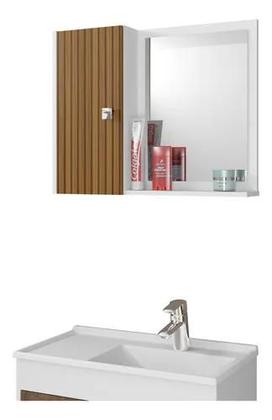 Imagem de Espelheira para Banheiro 1 Porta 2 Prateleiras Gênova Branco/Ripado