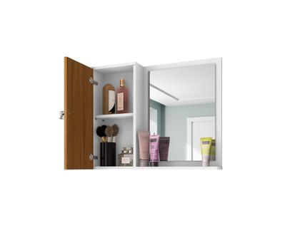 Imagem de Espelheira para Banheiro 1 Porta 2 Prateleiras Gênova Branco/Ripado