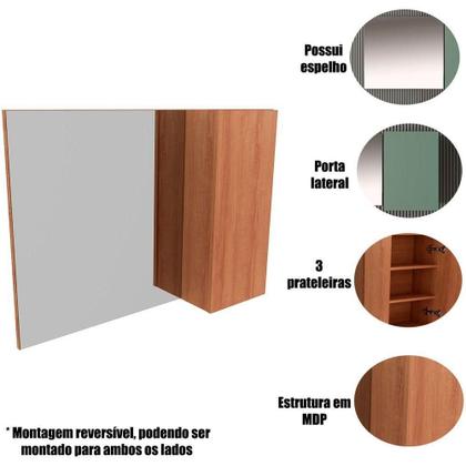Imagem de Espelheira Para Banheiro 80 Cm Com 1 Porta Marina Amêndoa