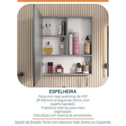 Imagem de Espelheira para Banheiro Ripy 60cm Yescasa Cinza