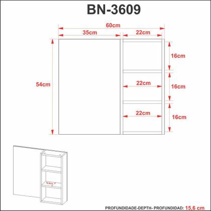 Imagem de Espelheira Suspensa para Banheiro 60cm BN3609 Tecnomóbili