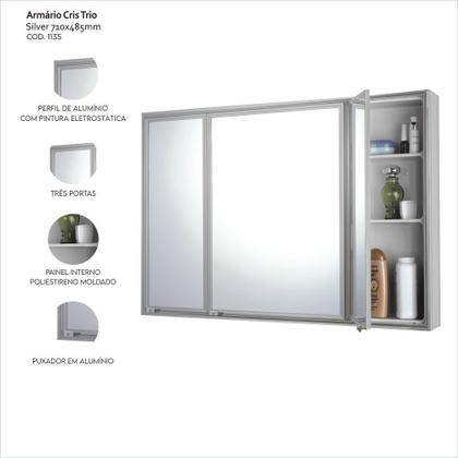 Imagem de Espelheira Trio Silver Sobrepor 71cm x 48,5cm x 11,0cm Prata