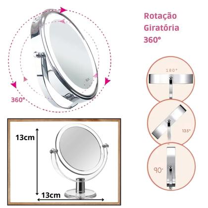Imagem de Espelho  2 Lados Duplo com Suporte Giratório Rotação 18X13