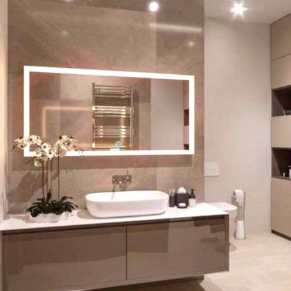 Imagem de Espelho 4mm Led 80x60 cm LED 3 CORES Botão Touch Luz Ajustável Dimerizável retangulo quadrado luz frontal iluminado 60x80