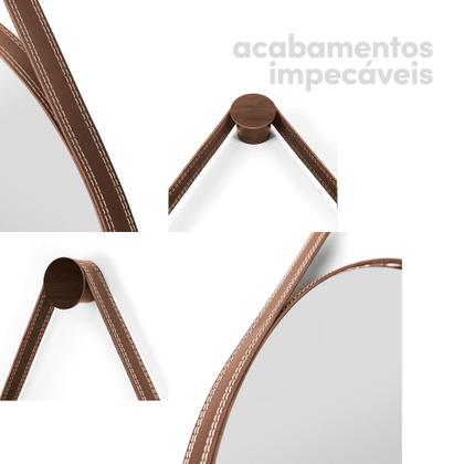 Imagem de Espelho Adnet Decorativo de Parede Redondo com Alça em material ecológico 60cm Grande + Suporte Pino de Parede