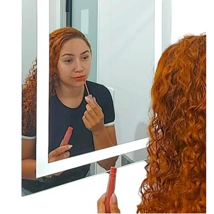 Imagem de Espelho Banheiro Led 3 cores 80x70 horizontal ou 70x80 vertical retangular Bivolt 80 x 70 Touch Luz tecla touch Ajustável iluminado