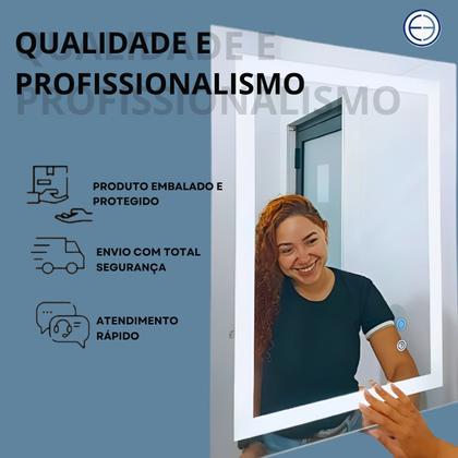 Imagem de Espelho Banheiro Led 3 cores 80x70 horizontal ou 70x80 vertical retangular Bivolt 80 x 70 Touch Luz tecla touch Ajustável iluminado