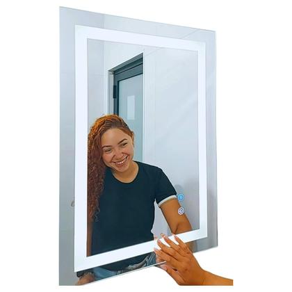Imagem de Espelho Banheiro Led 3 cores 80x70 horizontal ou 70x80 vertical retangular Bivolt 80 x 70 Touch Luz tecla touch Ajustável iluminado
