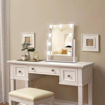 Imagem de Espelho Camarim Grande LED 12 Lampadas Brilho Ajustavel 3 Tons Rotaçao 360 Graus Penteado Maquiagem Bancada Penteadeira Banheiro Mesa