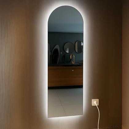 Imagem de Espelho Com led 150x40 Retangular Arqueado Grande Corpo Inteiro Decoração com LED touch Luz fria e Luz quente