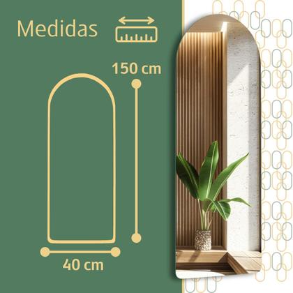 Imagem de Espelho Com led 150x40 Retangular Arqueado Grande Corpo Inteiro Decoração com LED touch Luz fria e Luz quente