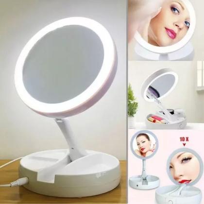 Imagem de Espelho Com Led Dobrável P Maquiagem Camarim Original + NF