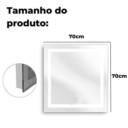 Imagem de Espelho com Led Embutido 70x70 cm Banheiro, Maquiagem, Barbearia, Salão, Decoração