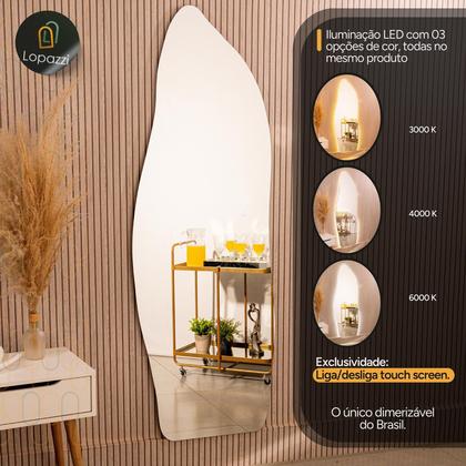 Imagem de Espelho Corpo Inteiro Grande Organico LED 3 cores Industrial 150x40 Quarto Loja Sala