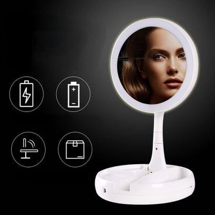 Imagem de Espelho De Luz Led Dobrável Aumenta 10x Maquiagem Portátil