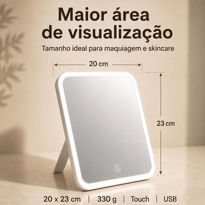 Imagem de Espelho de Maquiagem LED Portátil com Aumento Recarregável USB 3 Tons de Luz Iluminação Profissional