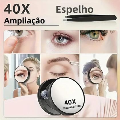 Imagem de Espelho De Maquiagem Portátil Com Lente De Aumento 1X 40X 30X Dupla Face Com Cabo