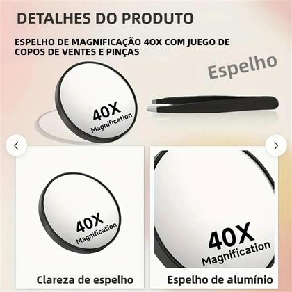 Imagem de Espelho De Maquiagem Portátil Com Lente De Aumento 1X 40X 30X Dupla Face Com Cabo