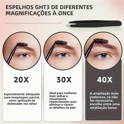 Imagem de Espelho De Maquiagem Portátil Com Lente De Aumento 1X 40X 30X Dupla Face Com Cabo