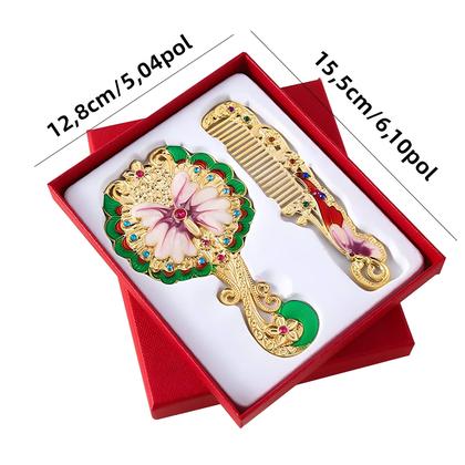 Imagem de Espelho De Maquilhagem E Pente Com Design De Pavão, Formato Redondo, Metal Em Relevo Com Strass,