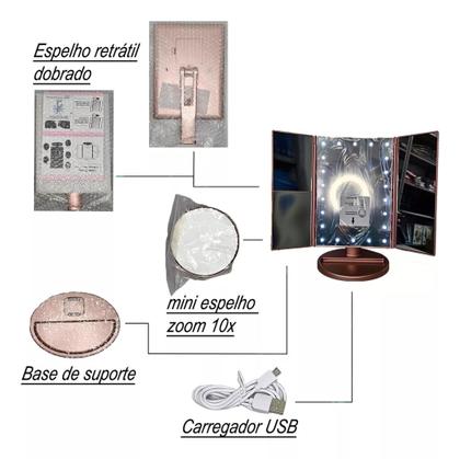 Imagem de Espelho De Mesa 22 Led Com Aumento Para Maquiagem Giratório Iluminador Facial