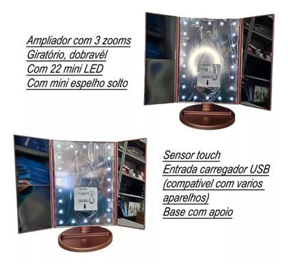 Imagem de Espelho De Mesa 22 Led Com Aumento Para Maquiagem Giratório Iluminador Facial