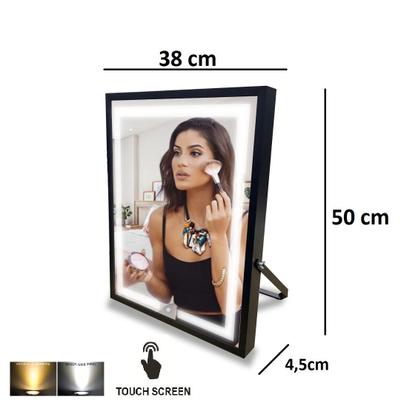 Imagem de Espelho De Mesa Branco Com Led 3 Cores Touch Screen 50x28cm - Maquiagem