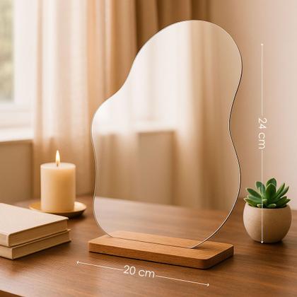 Imagem de Espelho De Mesa Maquiagem Decorativo Com Suporte De Madeira