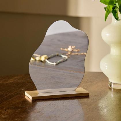 Imagem de Espelho De Mesa Maquiagem Decorativo Com Suporte De Madeira