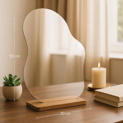 Imagem de Espelho De Mesa Maquiagem Decorativo Com Suporte De Madeira