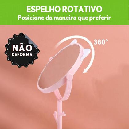 Imagem de Espelho De Mesa Redondo Para Maquiagem Penteadeira C/ Porta Joias