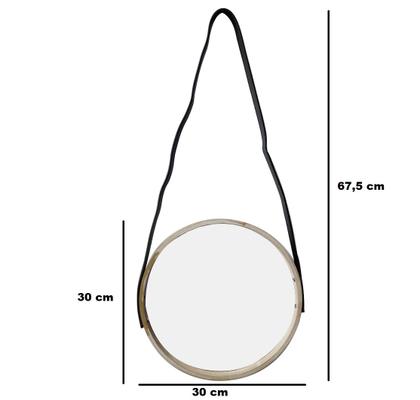 Imagem de Espelho De Parede Moldura De Madeira Redondo 30cm 