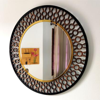 Imagem de Espelho decorativo de parede redondo com moldura Premium Atenas Imbuia