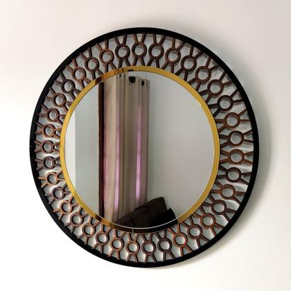 Imagem de Espelho decorativo de parede redondo com moldura Premium Atenas Imbuia