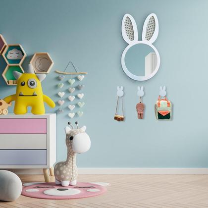 Imagem de Espelho Decorativo Infantil 43x44cm Lebre In House Decor Branco