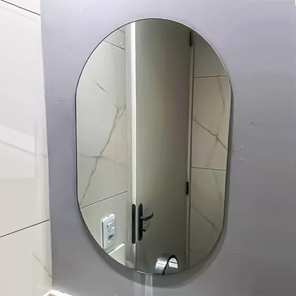 Imagem de Espelho Decorativo Oval Grande Lapidado Para Banheiro Quarto 80x50cm