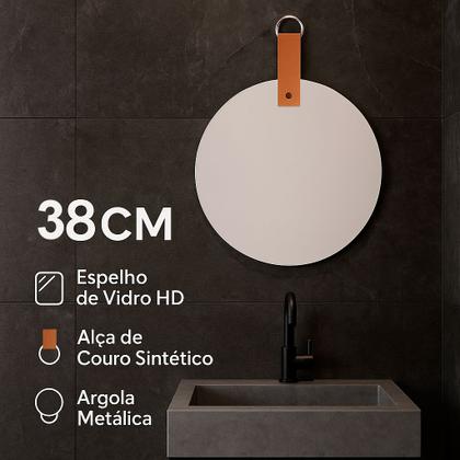 Imagem de Espelho Decorativo Redondo 38CM Com Alça de material sintético Para Pendurar