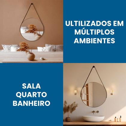 Imagem de Espelho Decorativo Redondo Adnet 50cm com Alça e Suporte para Quarto Sala Banheiro