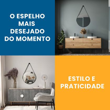 Imagem de Espelho Decorativo Redondo Adnet 50cm com Alça e Suporte para Quarto Sala Banheiro